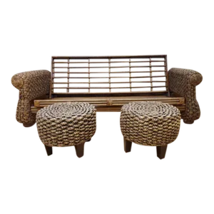Vintage Malaga Rattan Sofa Bed With 2 Malaga Rattan Ottomans