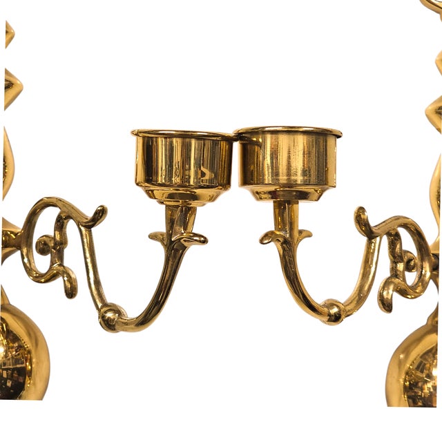 Late 20th Century Vintage Ethan Allen Brass Wall Sconces 8" Pair - Classic Candleholders For Sale - Image 5 of 13