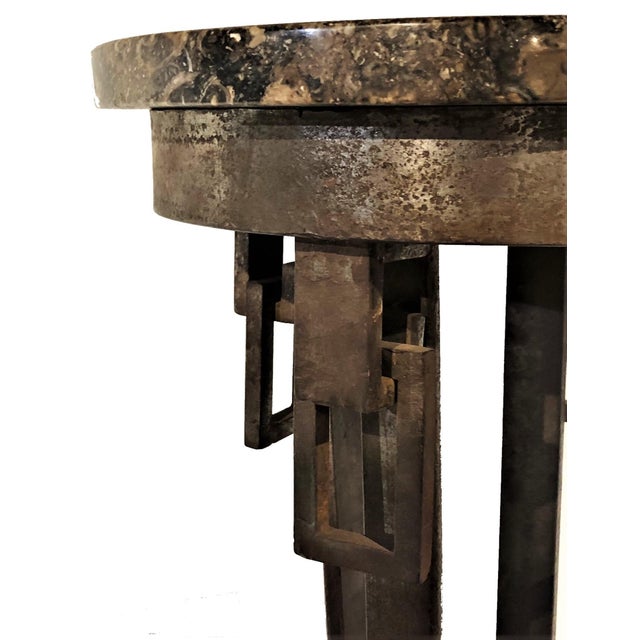 Art Deco French Art Deco Wrought Iron Pedestal w/ Marble Top, ca. 1920s For Sale - Image 3 of 8