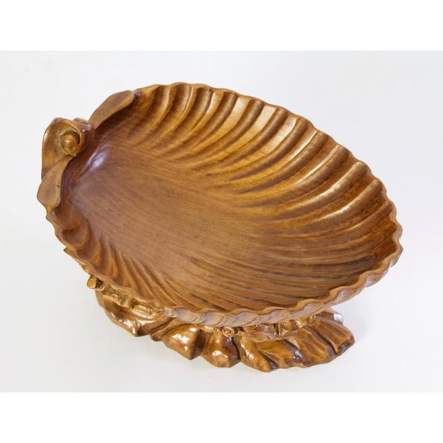 Large Hand-Carved Olive Wood Clam Shell Bowl, Italy, 1930s For Sale - Image 6 of 8