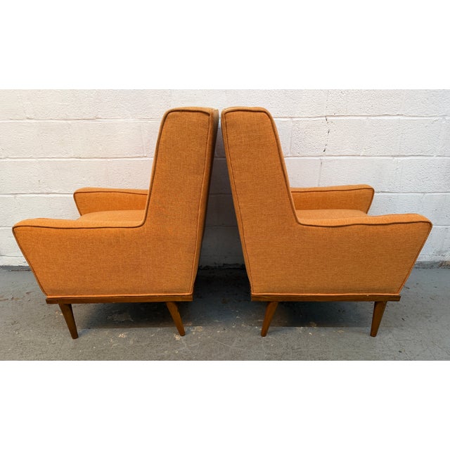 Textile Pair of Vintage Mid-Century Modern Orange Upholstered Armchairs For Sale - Image 7 of 13