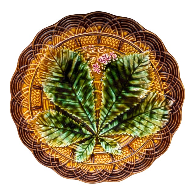 Majolica Chesnut Leaf Plate Villeroy & Boch, Circa 1890 For Sale