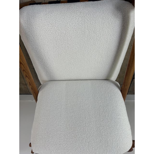 Vintage Lounge Chair in Pine and Ecru Bouclé Fabric, 1970s For Sale - Image 11 of 12