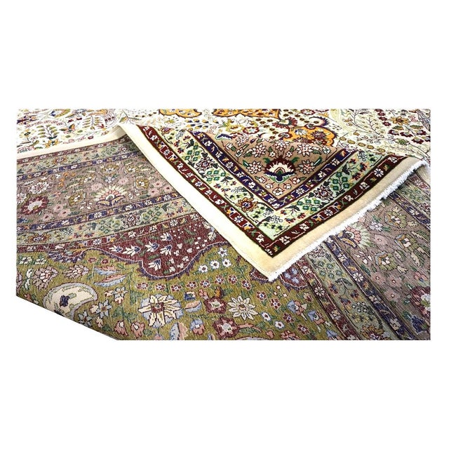 Ivory Antique Persian Tabriz Pahlavi Wool 10X13 Ivory, Green, Pink & Taupe Handmade Area Rug #9902869 For Sale - Image 8 of 13