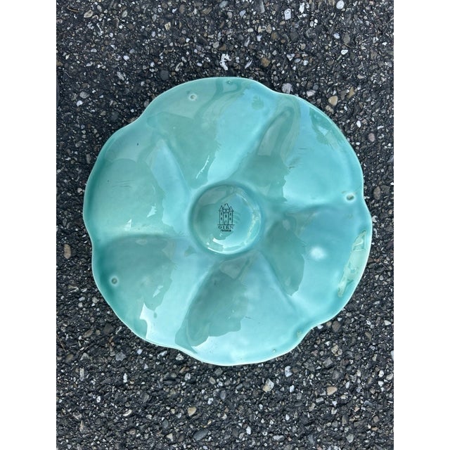 Mid 20th Century French Gien Turquoise Majolica Oyster Plate For Sale - Image 5 of 5