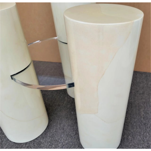 1970s Karl Springer Style Dining Table Base or Display Stands Faux Goatskin For Sale - Image 5 of 11