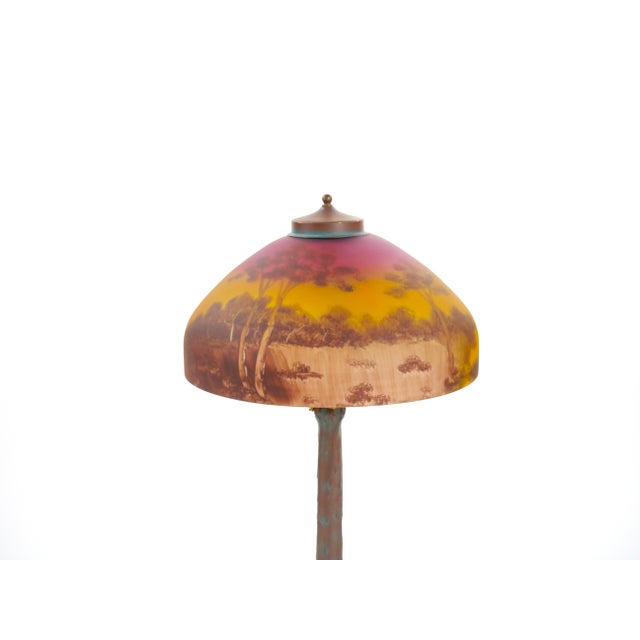 Early 20th Century Antique Arts & Crafts Phoenix Reverse Painted Table Lamp / Landscape Scene, C1920 For Sale - Image 5 of 11
