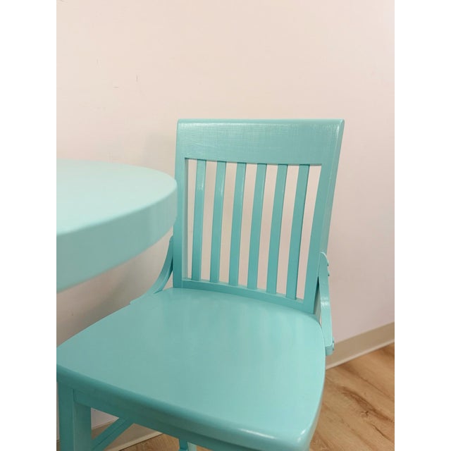 Vintage Bistro Set Turquoise Blue Counter Height Table Two Chairs Outdoor/Indoor For Sale - Image 13 of 16
