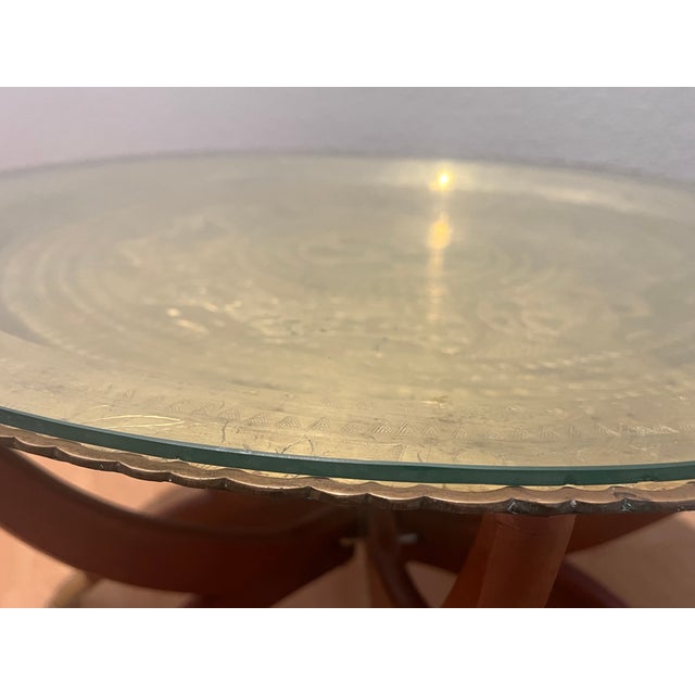 Midcentury MCM Round Brass Cocktail Table With Spider Legs For Sale - Image 4 of 8