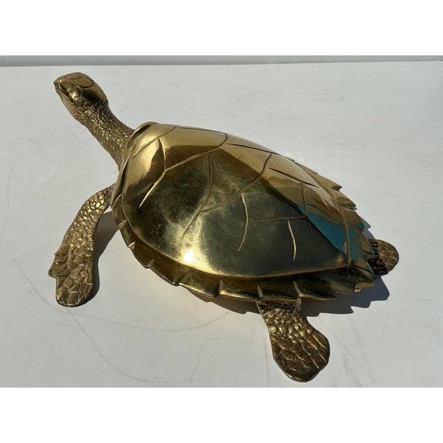 1970s Large Brass Turtle Hawksbill Sculpture Box For Sale - Image 11 of 12