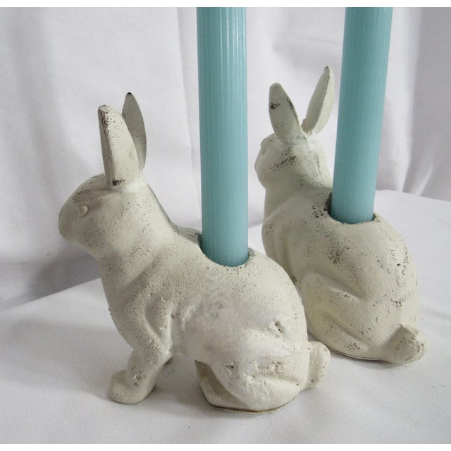 Metal Vintage Cast Iron Rabbits Candle Holders For Sale - Image 7 of 16