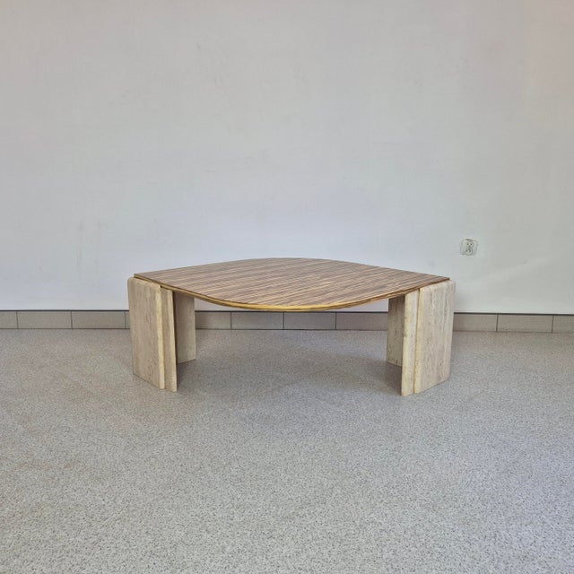 Mid-Century Coffee Table in Travertine and Olive Wood Veneer, 1970s For Sale - Image 9 of 12