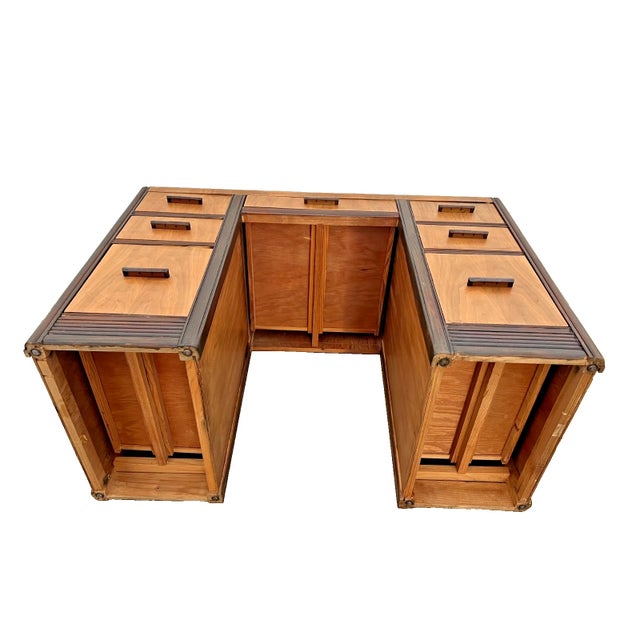 Vintage Art Deco Desk, Waterfall Top, Seven Drawers With Bakelite Pulls, Walnut For Sale - Image 12 of 12