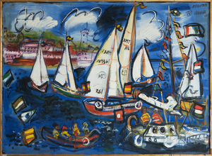Fermín Vilanova, Sailboats at Regatta, Original Oil Painting, 1960