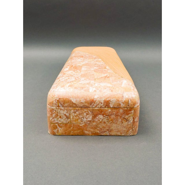 Mid 20th Century Mid 20th Century Maitland Smith Vintage Rattan Tessellated Stone Jewelry Storage Dresser Box For Sale - Image 5 of 8