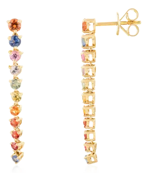 18k Gold Multi Sapphire Minimalist Dangle Earrings Gift for Mom- a Pair