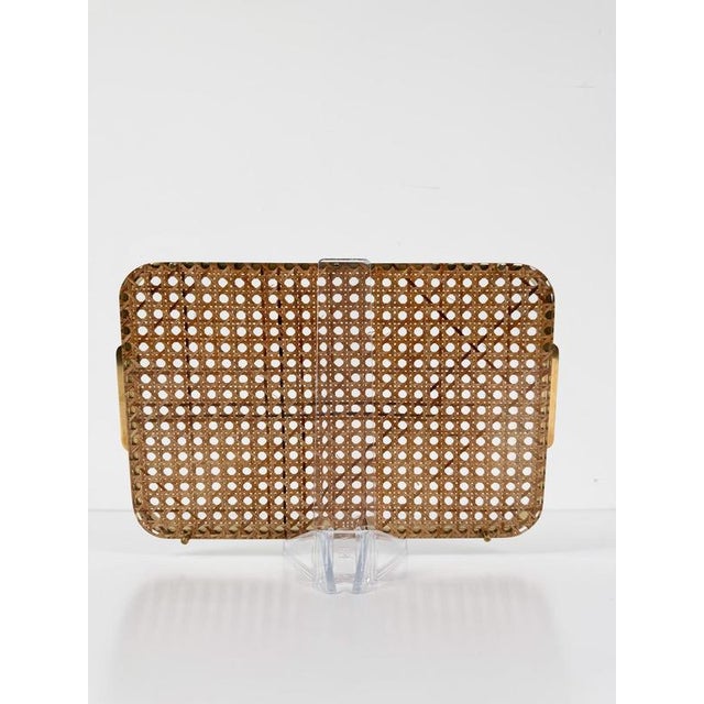Mid-Century Modern Acrylic Glass, Brass and Cane Webbing Tray in the style of Christian Dior, 1970s For Sale - Image 13 of 18