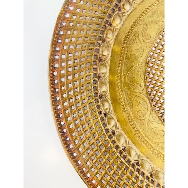 Rustic European Vintage Large Pierced Brass Decorative Wall Tray For Sale - Image 3 of 11