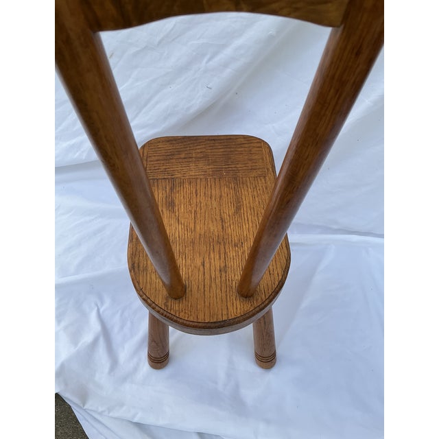 1980s Cottagecore Oak Stool Highback Artisan Crafted Country Oak For Sale - Image 6 of 10