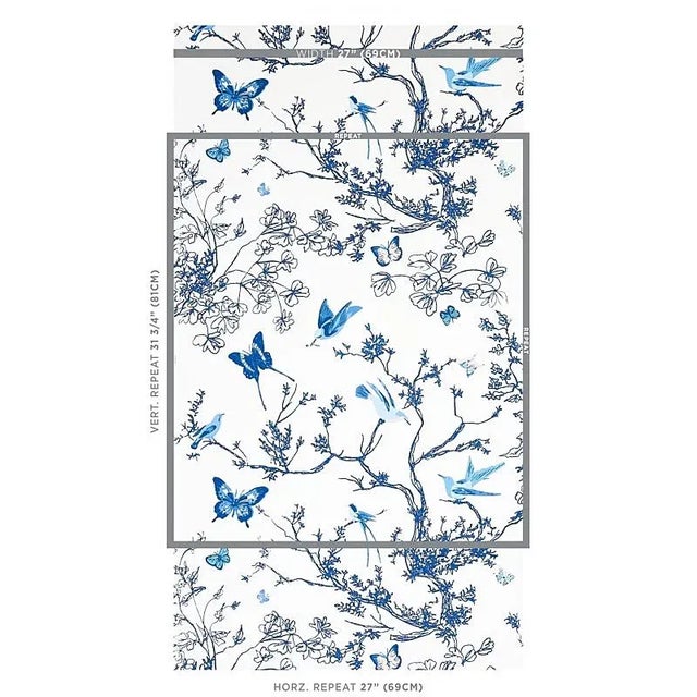 Schumacher Birds & Butterflies Wallpaper in Porcelain - 9 Yards | Chairish