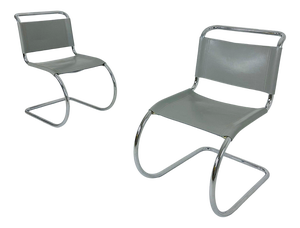 MR10 Chair in Grey Leather by Ludwig Mies Van Der Rohe, 1980s