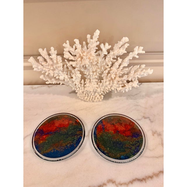 Linda Sarine Designs Handcrafted Abstract Art Glass Candle Plates, Set of 2 For Sale - Image 4 of 10