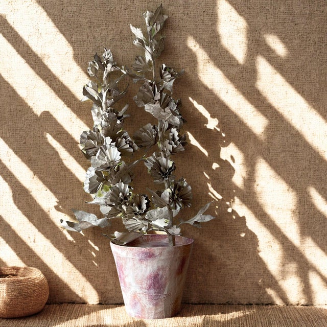 Handmade blue paper mâché pot. This is a custom Casa Gusto pot; it is the same size and design as the Potted Hollyhock...