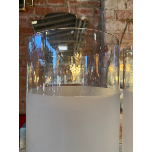 Modern Pair of Frosted Glass Cylinder Table Lamps For Sale - Image 3 of 8