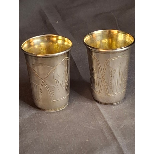 Religious Antique Russian 84 Silver Kiddush Cups Pair Heirs of Zakhoder Kiev 1908-1917 For Sale - Image 3 of 16