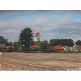 The Old Church by Michael DeVore | Oil on panel Landscape with a church and surrounding fields. For Sale