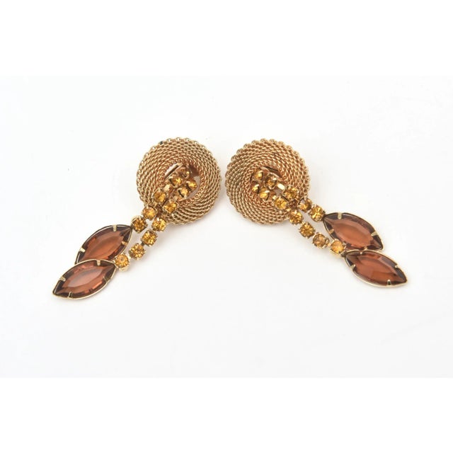 1950s Vintage 1950's Amber Rhinestones and Glass Necklace With Clip on Earrings Set - 3 Pieces For Sale - Image 5 of 9