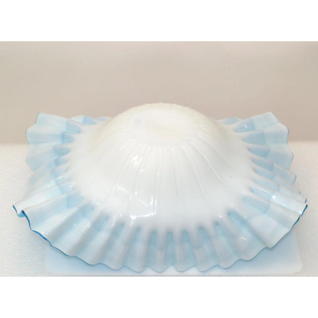 Turquoise Blue & White Cased Ruffled Murano Art Glass Bowl Italy Midcentury 1970 For Sale - Image 9 of 13