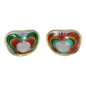 Vintage Pair of CC Zecchin Murano Colorful Nut Dish Trinket Holder Bowls, Marked