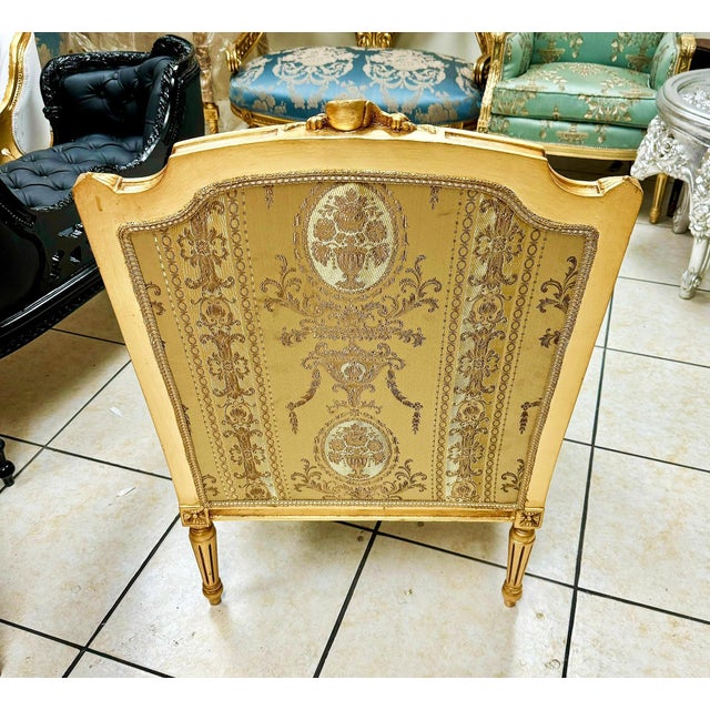 French French Style Gold-Tone Bergere Chair For Sale - Image 3 of 7