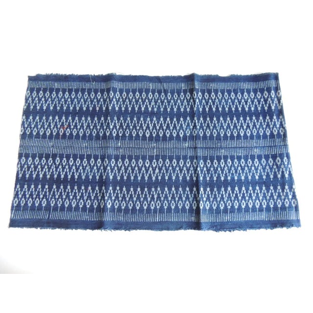 2000 - 2009 Vintage Blue & White Asian Ikat Woven Textile For Sale - Image 5 of 5