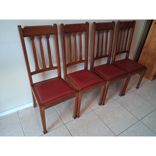 Set of 4 Original Arts and Crafts Oak Dining Chairs - Timeless Craftsmanship. For Sale - Image 4 of 12