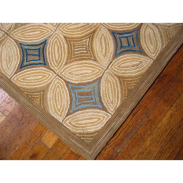 2000s Tan Camel Geometric Contemporary Handmade Cotton Hooked Rug 8' X 10' Carpet For Sale In New York - Image 6 of 6