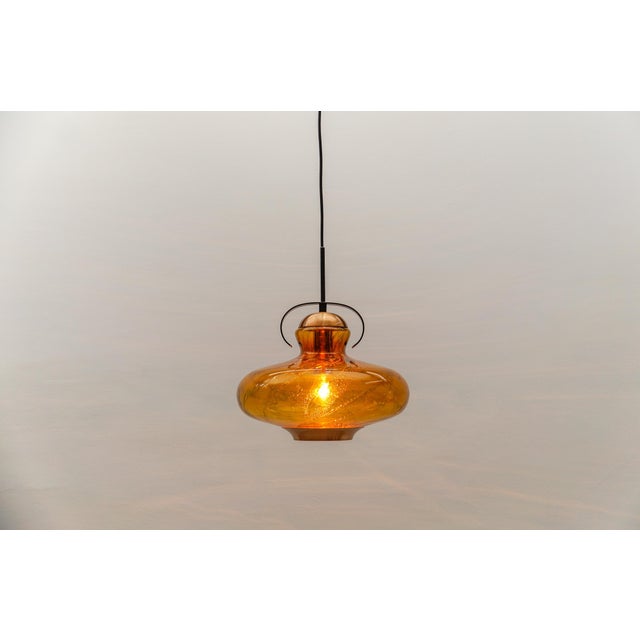 Mid-Century Modern Amber Glass and Copper Ceiling Lamp, 1950s For Sale - Image 4 of 12