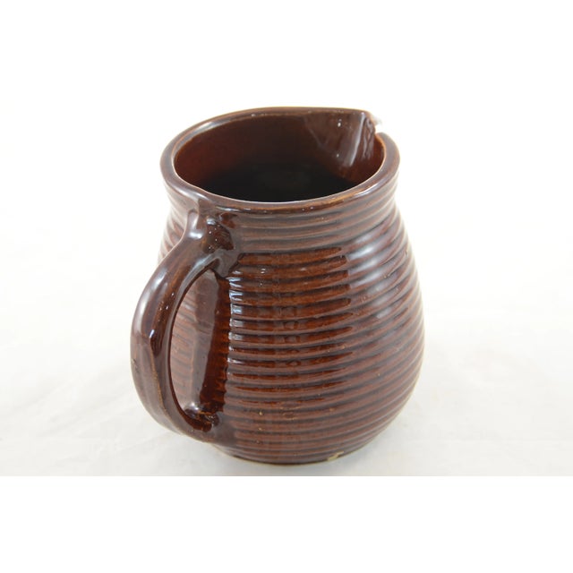 Rustic Farmhouse Ribbed Stoneware Jug For Sale - Image 4 of 6