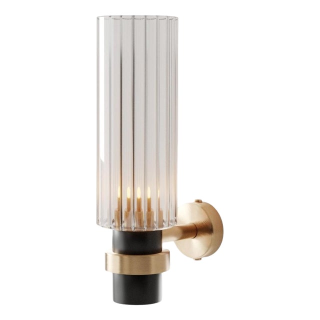 Magda I Wall Lamp in Brass with Aluminum and Fluted Glass by Marine Breynaert For Sale
