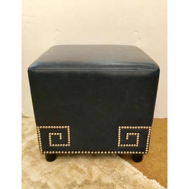 Furniture Classics Modern Blue Leather Meander Ottoman For Sale In Atlanta - Image 6 of 6