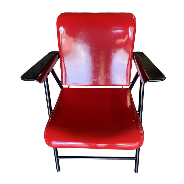 Original 1950 Russel Wright designed Steel Patio folding chair with original "Schwayder Bros Russel Wright" tag along the...