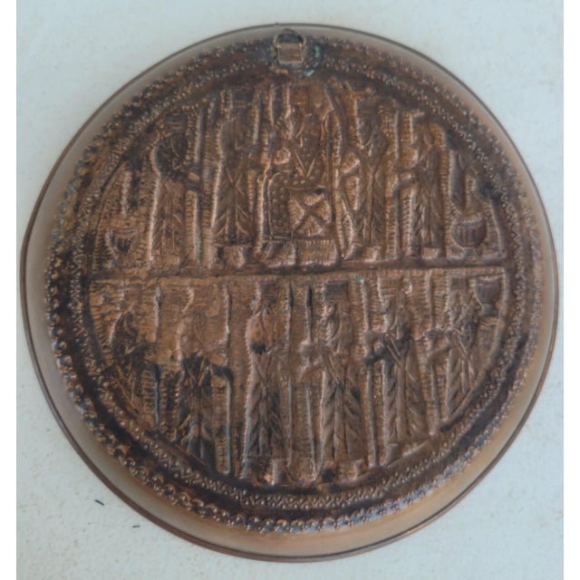 Metal Vintage Persian Hand-Worked Copper Repoussé Wall Charger With Achaemenid Royal Court Scene For Sale - Image 7 of 8
