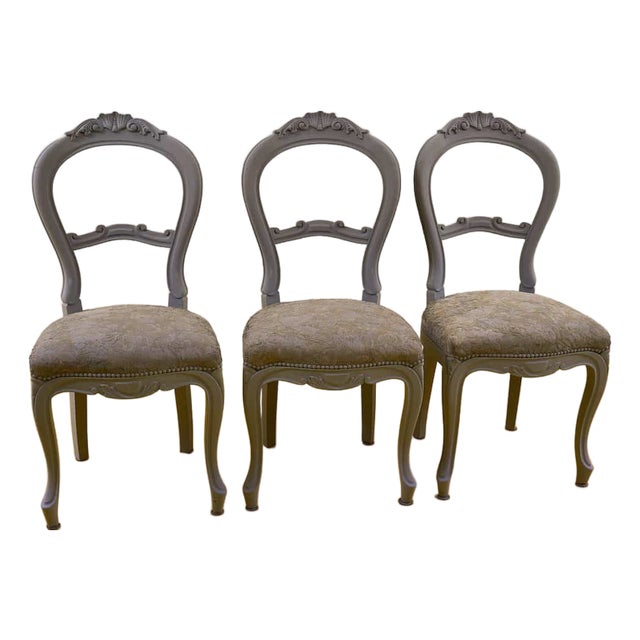 Vintage Chairs with Fabric Upholstery, 1940s, Set of 3 For Sale