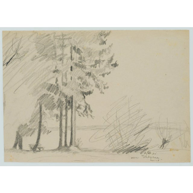 Hans Christiansen (1866 Flensburg - 1945 Wiesbaden): Lakeside bench, 1920, PencilTechnique: Pencil on PaperInscription:...