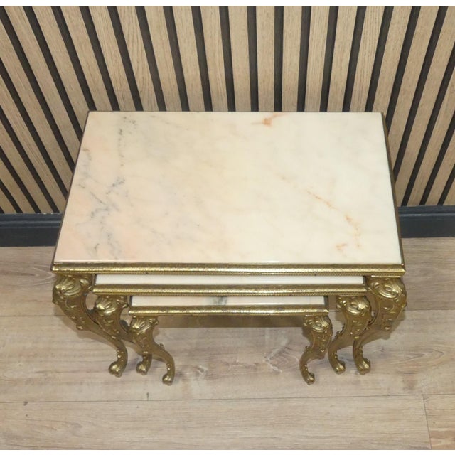Mid-Century Modern Hollywood Regency Nesting Tables in Marble, 1960s, Set of 3 For Sale - Image 3 of 12