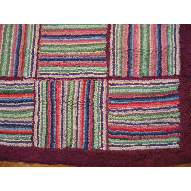 1930s Multicolor Checkerboard Folk Art Antique American Hooked Rug 3'2" X 10' 4" Carpet For Sale - Image 12 of 14