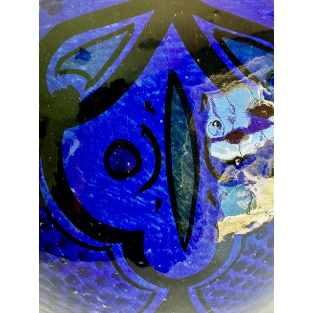 Vintage Moorish Safi Hand-Painted Cobalt Ceramic Table Lamps - Pair For Sale - Image 11 of 17