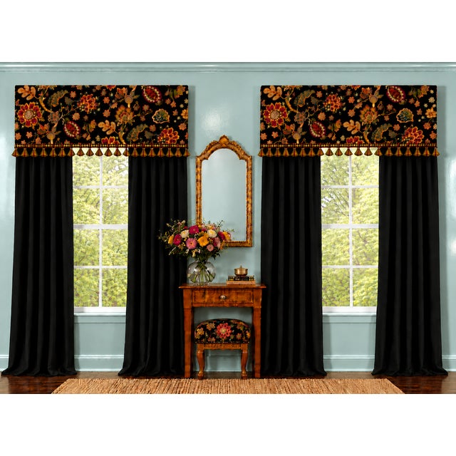 Robert Allen Custom Jacobean Valances With Tassel Trim- A Pair For Sale - Image 4 of 12