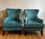 Hollywood Regency Pair of Teal Velvet Wingback Accent Chairs With Nailhead Trim For Sale - Image 3 of 7